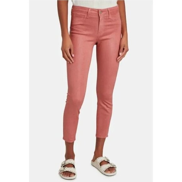 New L'Agence Size 27 Margot Skinny High Rise Stretch Dusty Rose Coated Jeans - Picture 1 of 15